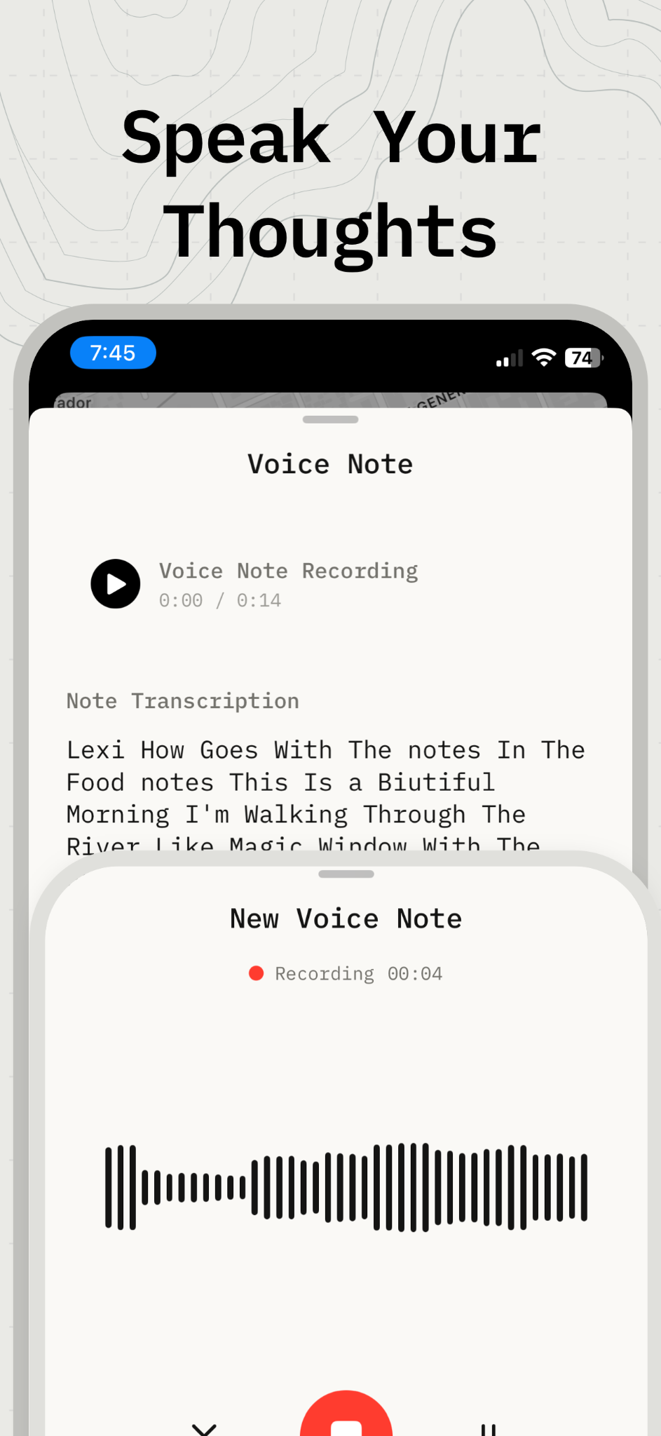 A voice note recording and its transcription in Footnotes